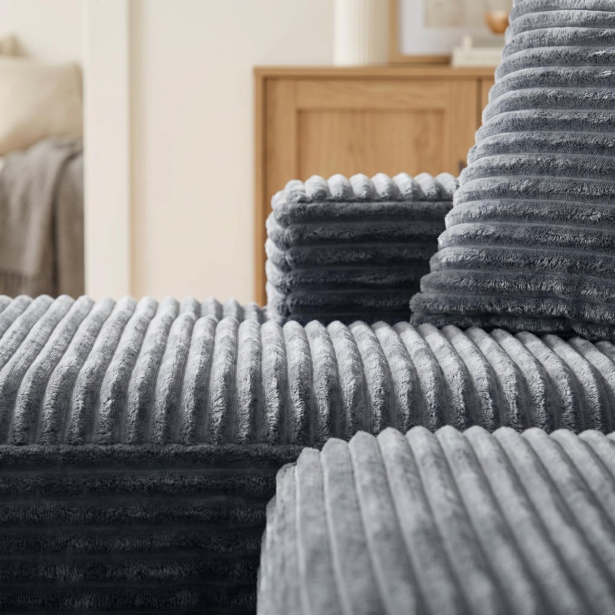 Compressible U-Shaped Sectional Sofa Set,Minimalist Style Modular Sectional Sofa, Corduroy Fabric Cloud Couch for Living Room - Sonkuki
