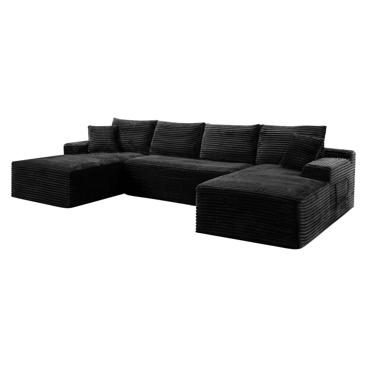 Compressible U-Shaped Sectional Sofa Set,Minimalist Style Modular Sectional Sofa, Corduroy Fabric Cloud Couch for Living Room - Sonkuki
