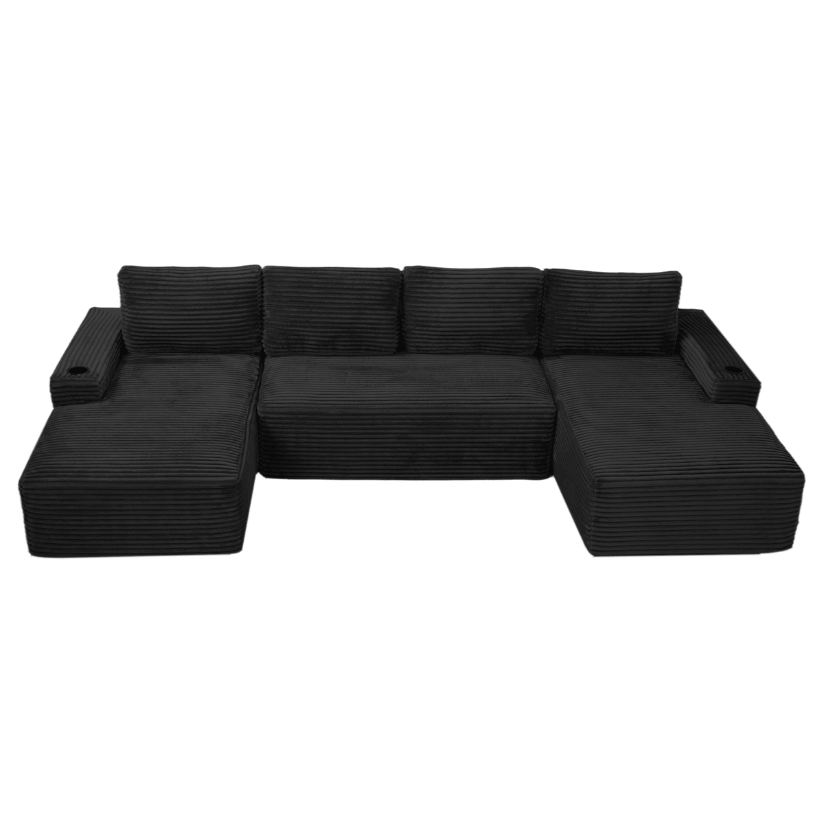 Compressible U-Shaped Sectional Sofa Set,Minimalist Style Modular Sectional Sofa, Corduroy Fabric Cloud Couch for Living Room - Sonkuki