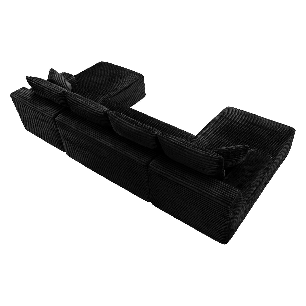 Compressible U-Shaped Sectional Sofa Set,Minimalist Style Modular Sectional Sofa, Corduroy Fabric Cloud Couch for Living Room - Sonkuki