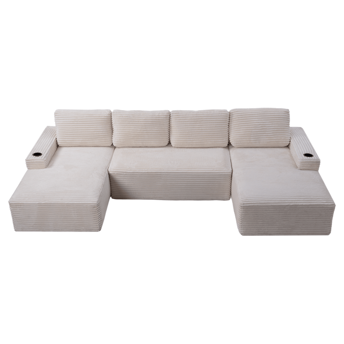 Compressible U-Shaped Sectional Sofa Set,Minimalist Style Modular Sectional Sofa, Corduroy Fabric Cloud Couch for Living Room - Sonkuki