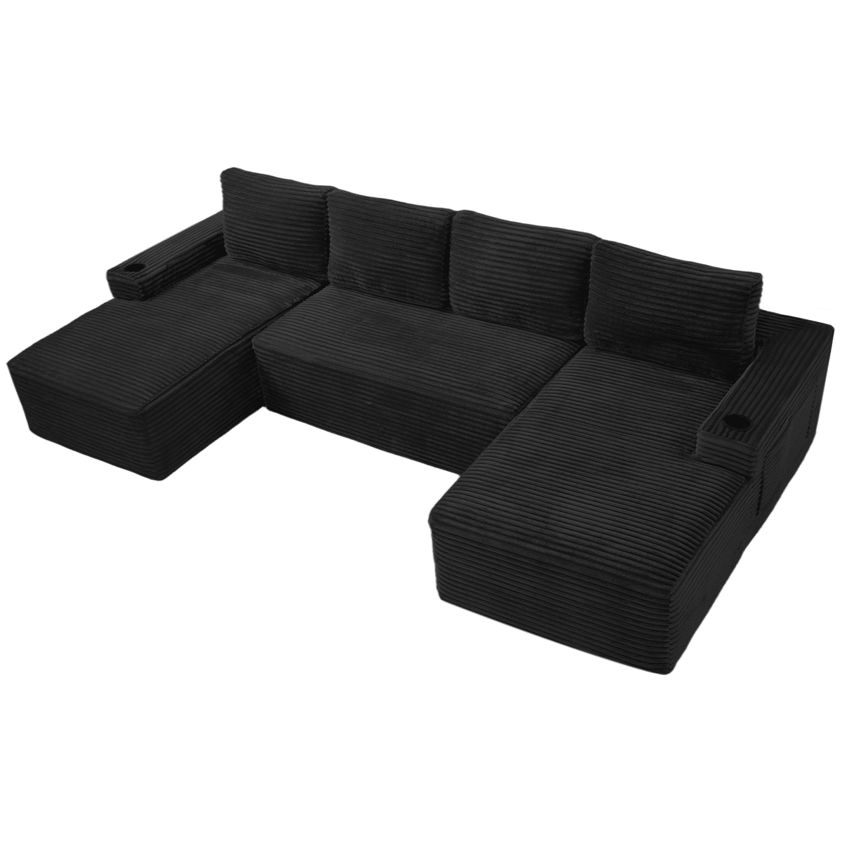 Compressible U-Shaped Sectional Sofa Set,Minimalist Style Modular Sectional Sofa, Corduroy Fabric Cloud Couch for Living Room - Sonkuki