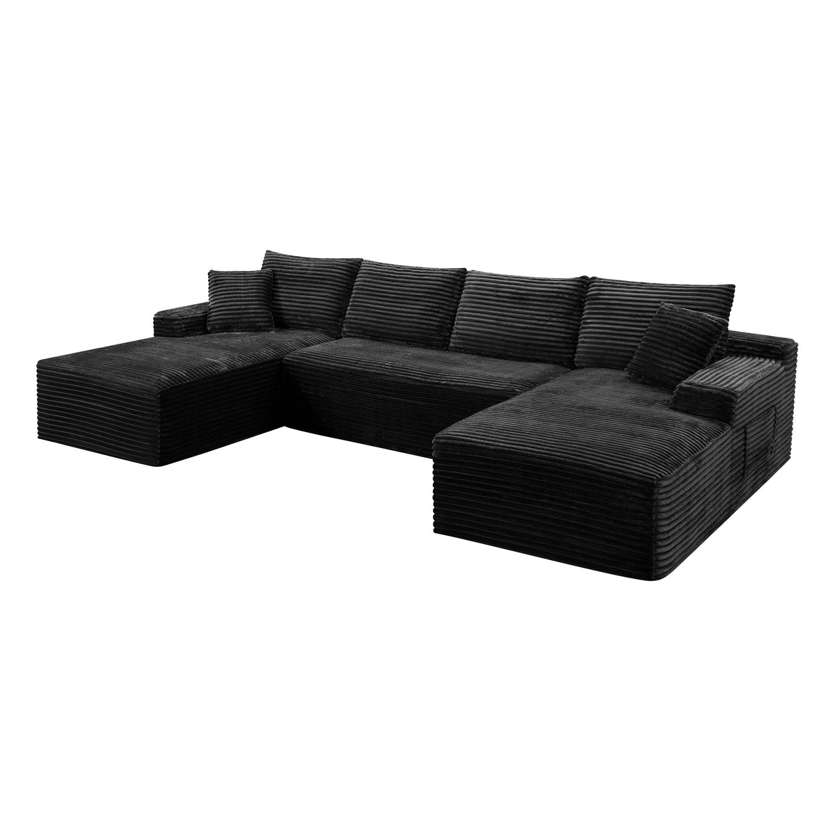 Compressible U-Shaped Sectional Sofa Set,Minimalist Style Modular Sectional Sofa, Corduroy Fabric Cloud Couch for Living Room - Sonkuki