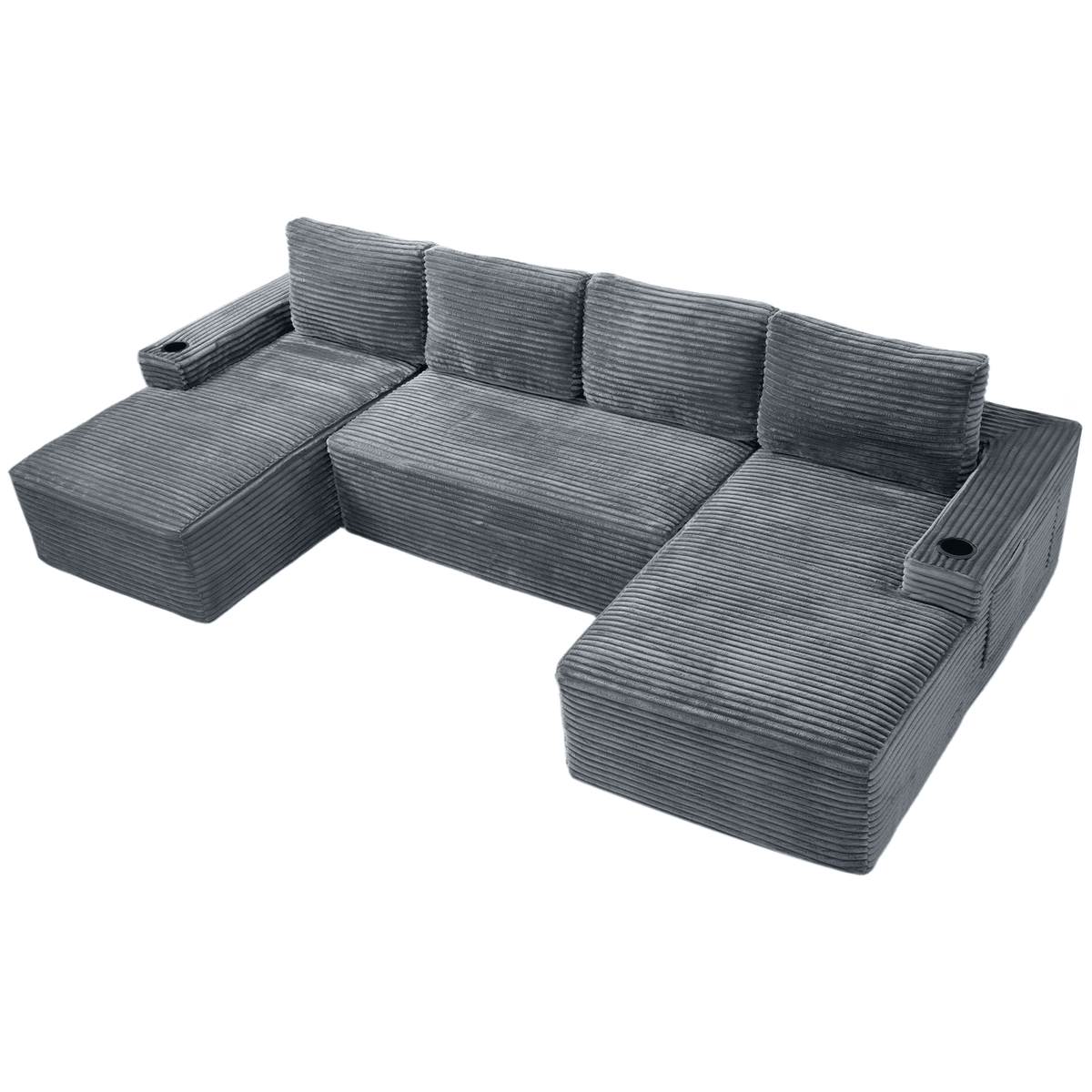 Compressible U-Shaped Sectional Sofa Set,Minimalist Style Modular Sectional Sofa, Corduroy Fabric Cloud Couch for Living Room - Sonkuki