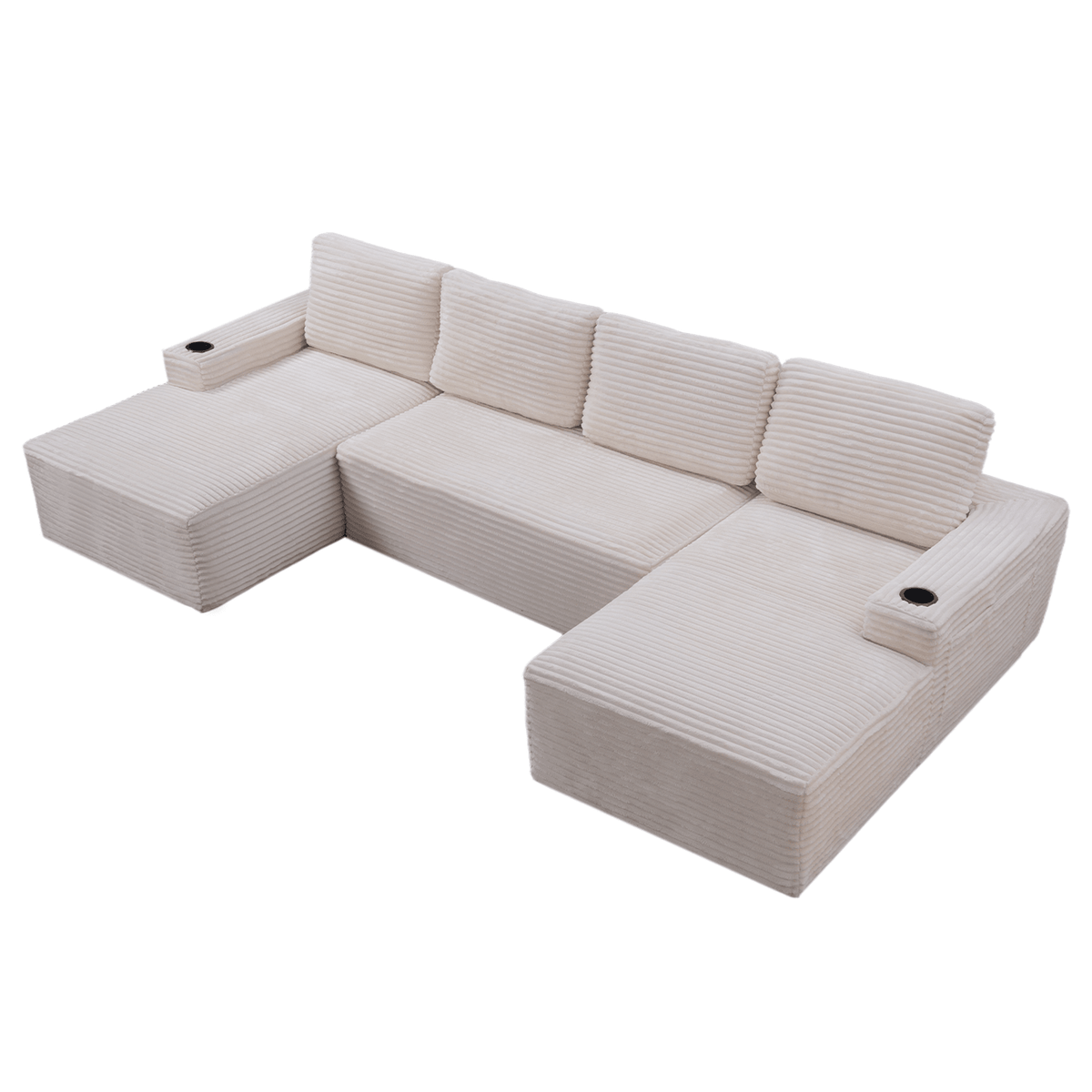 Compressible U-Shaped Sectional Sofa Set,Minimalist Style Modular Sectional Sofa, Corduroy Fabric Cloud Couch for Living Room - Sonkuki