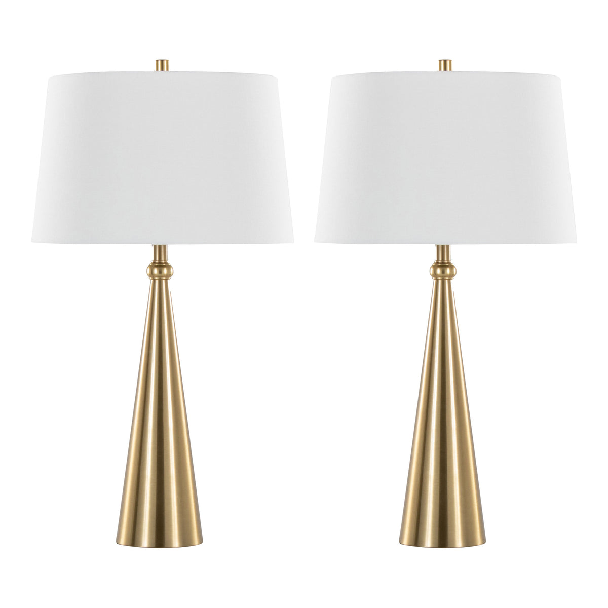 Cone 30" Contemporary Metal Table Lamp in Gold and White Linen by LumiSource - Set of 2 - Sonkuki