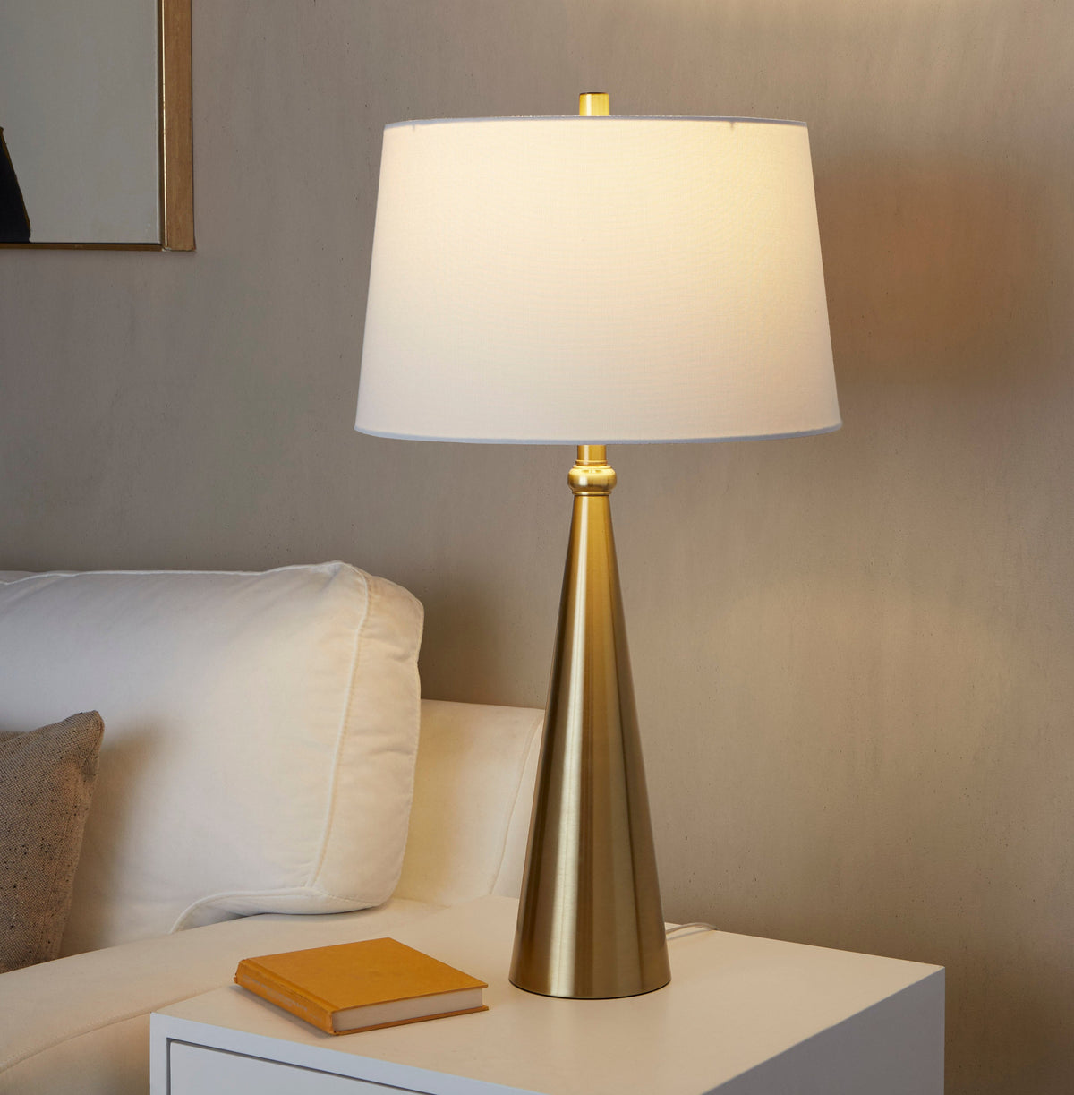Cone 30" Contemporary Metal Table Lamp in Gold and White Linen by LumiSource - Set of 2 - Sonkuki