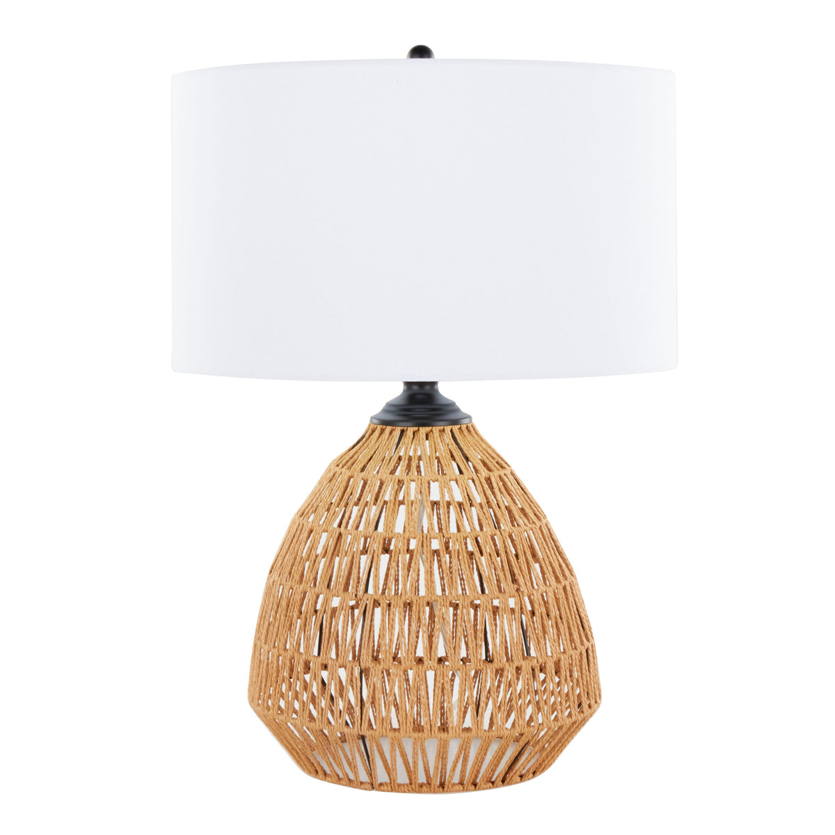 Congo 29" Contemporary Rattan Table Lamp in Natural Rope Rattan, Matte Black Metal and White Linen Shade from Grandview Gallery by LumiSource - Sonkuki