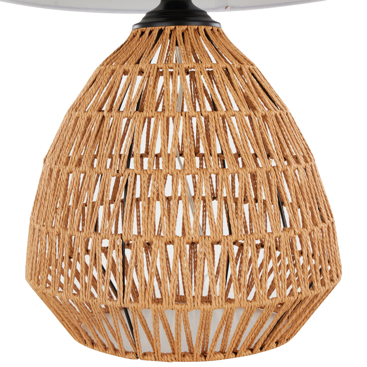 Congo 29" Contemporary Rattan Table Lamp in Natural Rope Rattan, Matte Black Metal and White Linen Shade from Grandview Gallery by LumiSource - Sonkuki