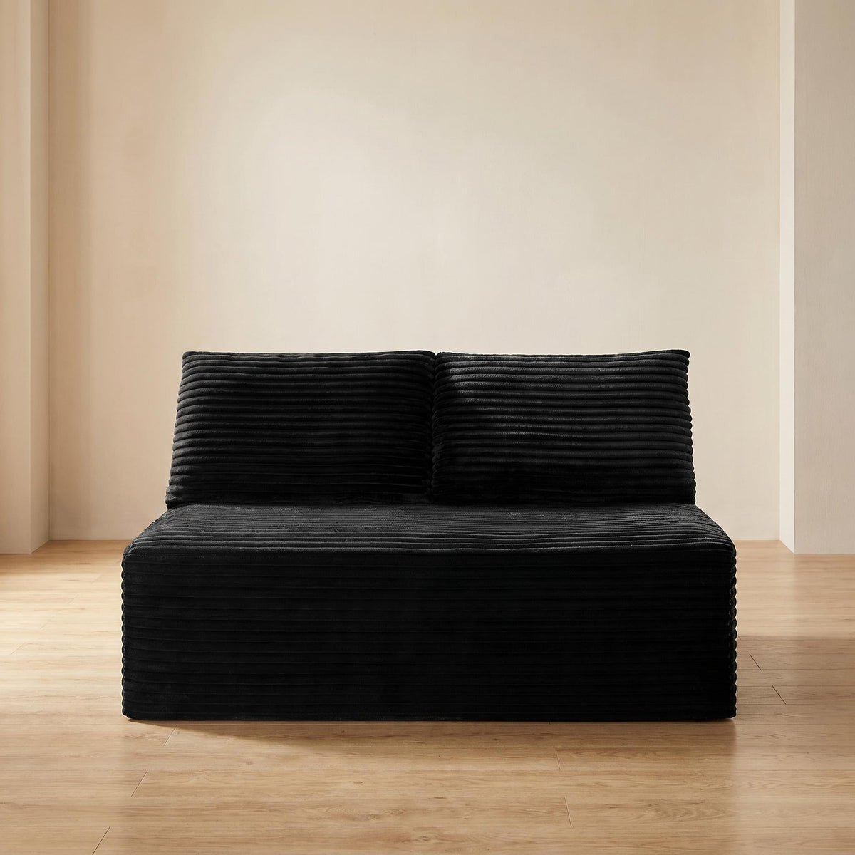 Corduroy Ground-Hugging Compressed Loveseat, Armless No-Legs 2-Seater Sofa for Living Room Small Apartment - Sonkuki