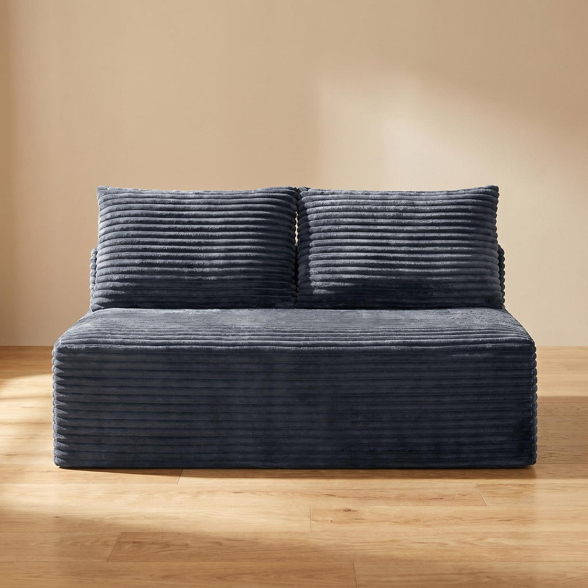 Corduroy Ground-Hugging Compressed Loveseat, Armless No-Legs 2-Seater Sofa for Living Room Small Apartment - Sonkuki