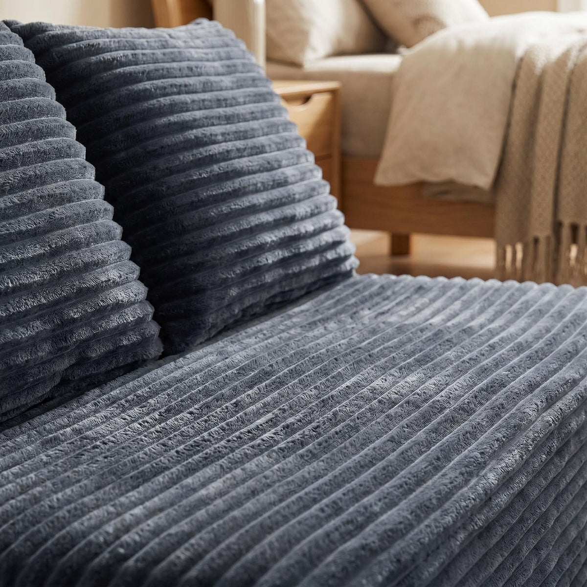 Corduroy Ground-Hugging Compressed Loveseat, Armless No-Legs 2-Seater Sofa for Living Room Small Apartment - Sonkuki