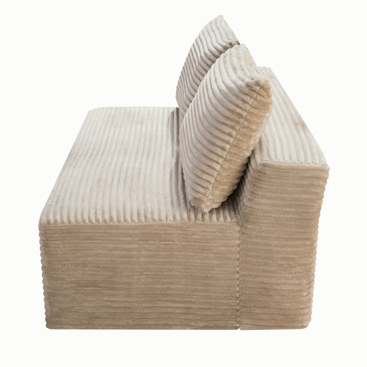 Corduroy Ground-Hugging Compressed Loveseat, Armless No-Legs 2-Seater Sofa for Living Room Small Apartment - Sonkuki