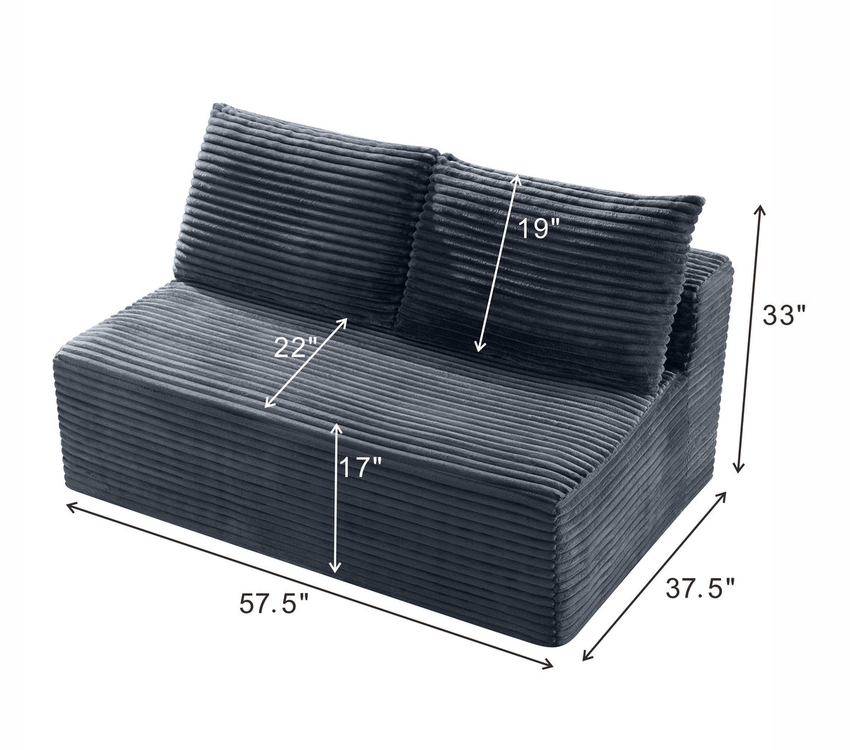 Corduroy Ground-Hugging Compressed Loveseat, Armless No-Legs 2-Seater Sofa for Living Room Small Apartment - Sonkuki
