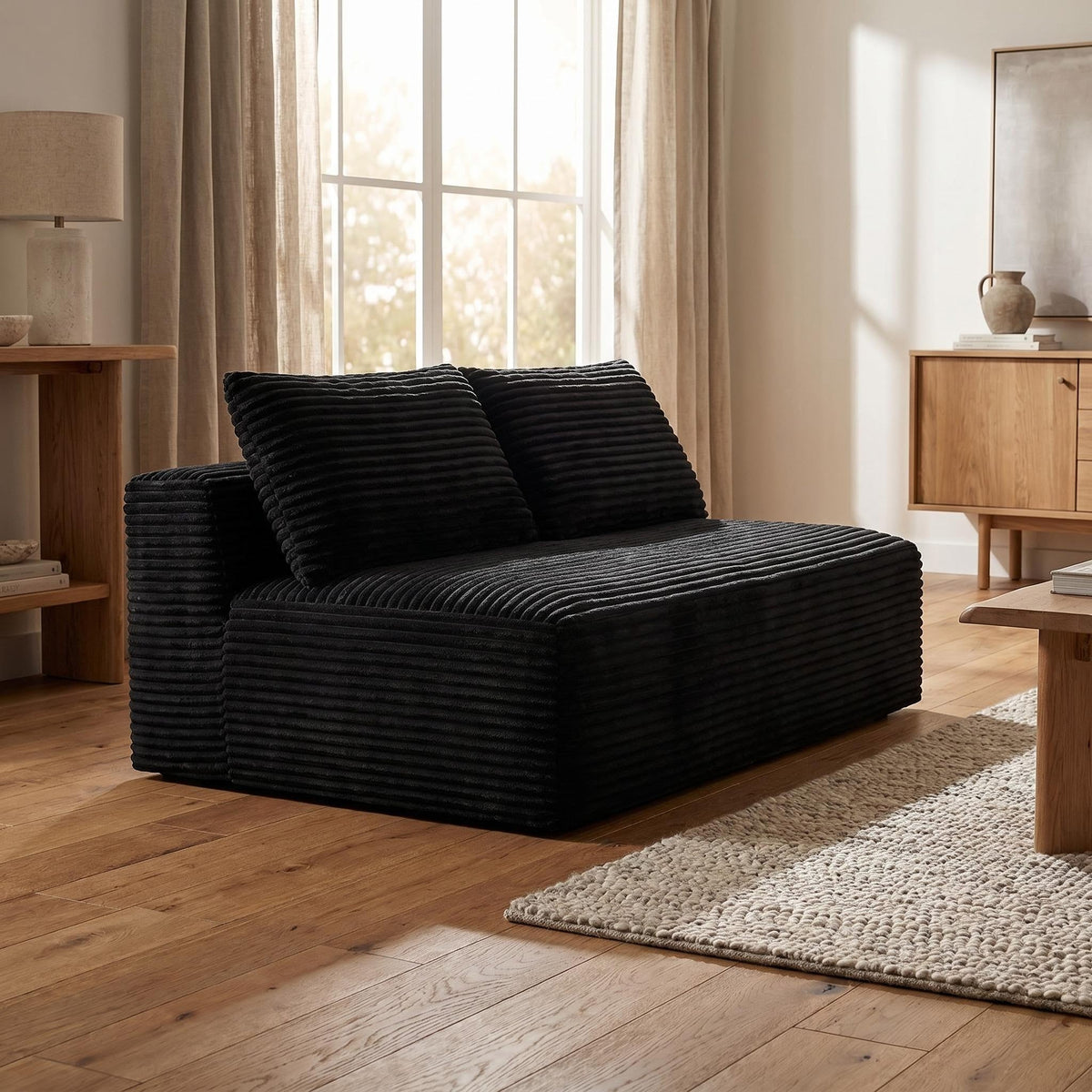 Corduroy Ground-Hugging Compressed Loveseat, Armless No-Legs 2-Seater Sofa for Living Room Small Apartment - Sonkuki