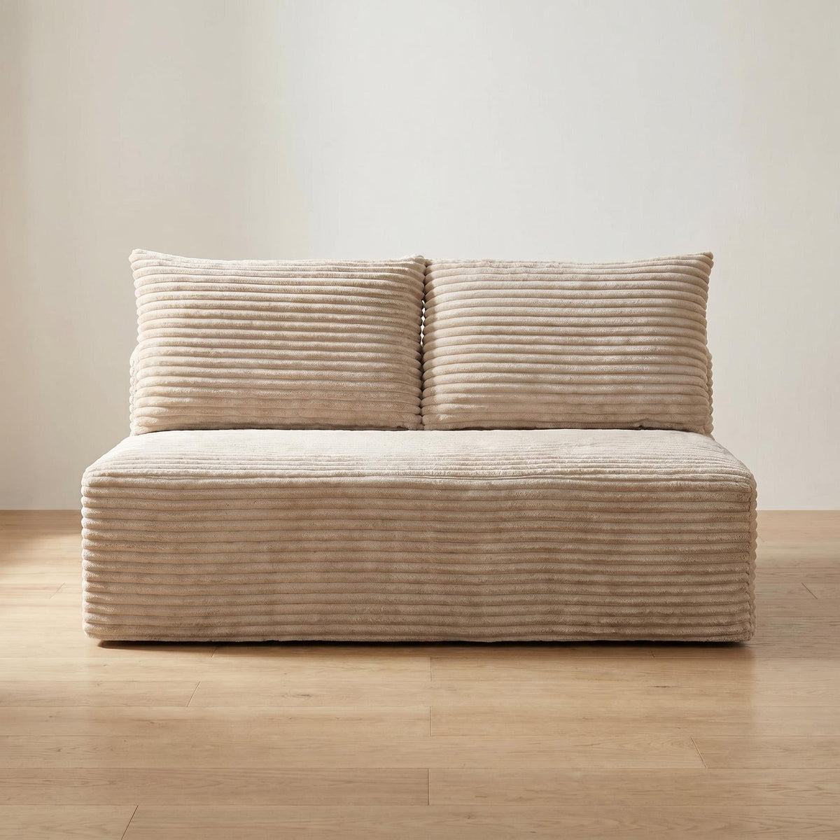 Corduroy Ground-Hugging Compressed Loveseat, Armless No-Legs 2-Seater Sofa for Living Room Small Apartment - Sonkuki