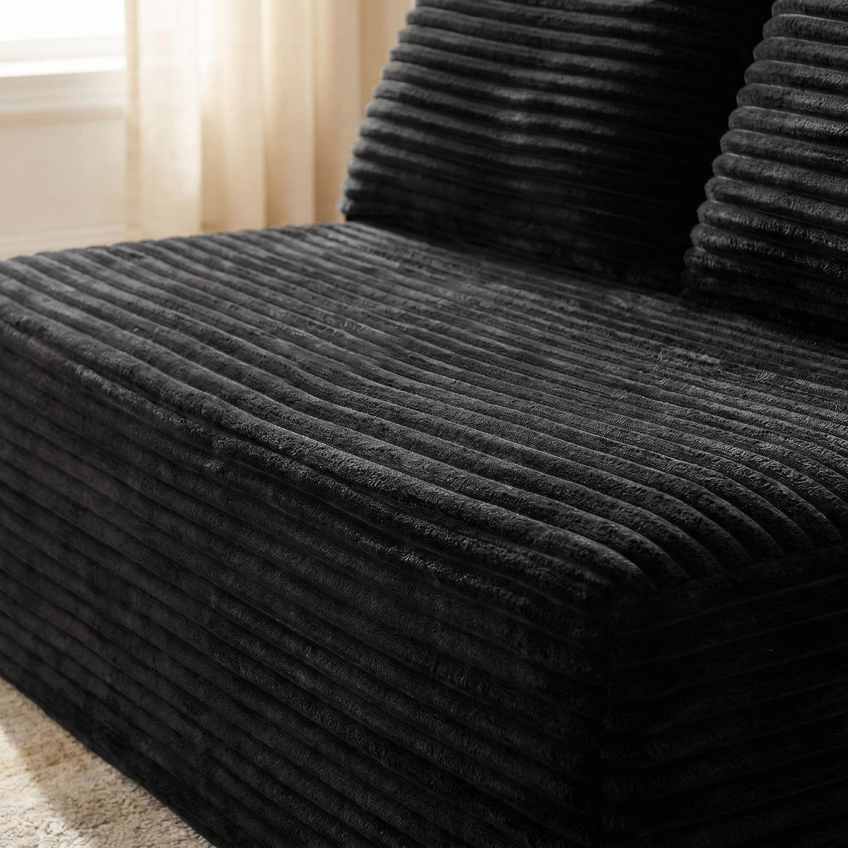 Corduroy Ground-Hugging Compressed Loveseat, Armless No-Legs 2-Seater Sofa for Living Room Small Apartment - Sonkuki