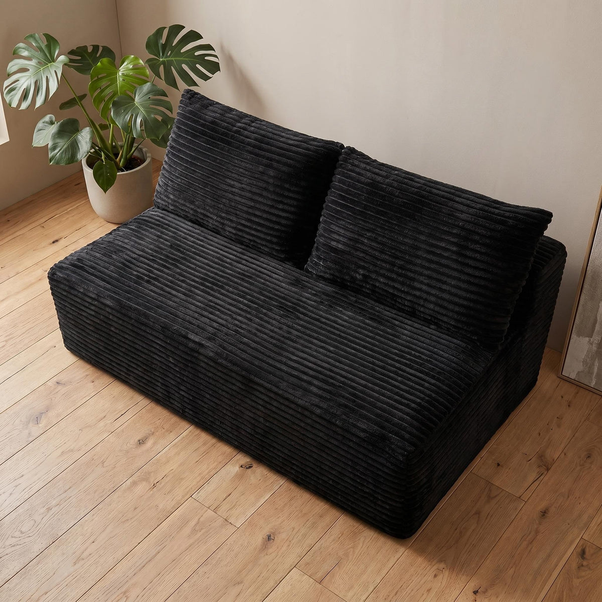Corduroy Ground-Hugging Compressed Loveseat, Armless No-Legs 2-Seater Sofa for Living Room Small Apartment - Sonkuki