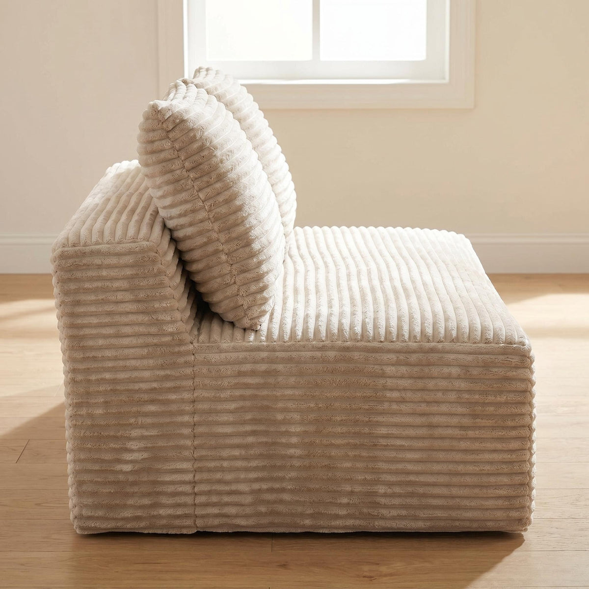 Corduroy Ground-Hugging Compressed Loveseat, Armless No-Legs 2-Seater Sofa for Living Room Small Apartment - Sonkuki
