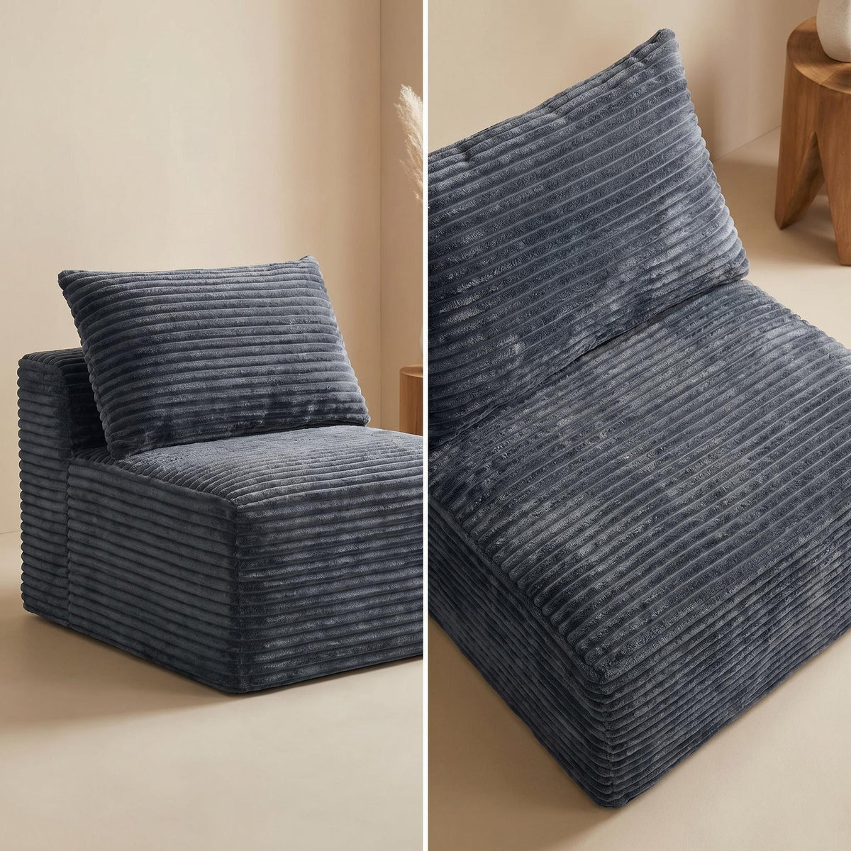 Corduroy Modular Compression Sofa, Legless Floor-Hugging Armless Accent Chair for Living Room Bedroom - Sonkuki