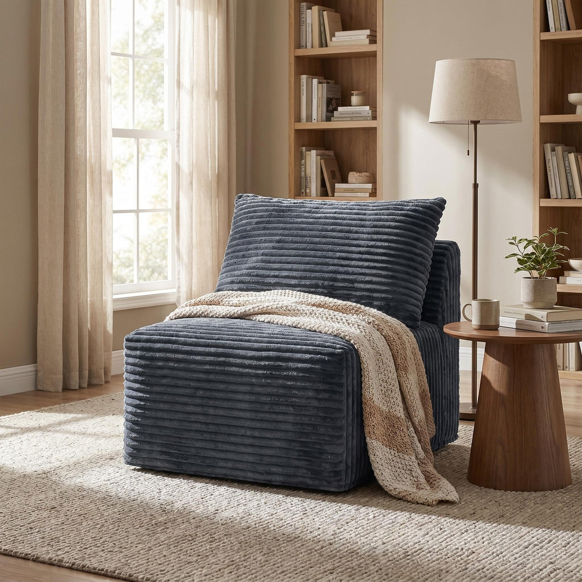 Corduroy Modular Compression Sofa, Legless Floor-Hugging Armless Accent Chair for Living Room Bedroom - Sonkuki