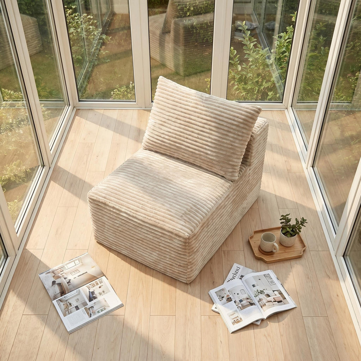 Corduroy Modular Compression Sofa, Legless Floor-Hugging Armless Accent Chair for Living Room Bedroom - Sonkuki
