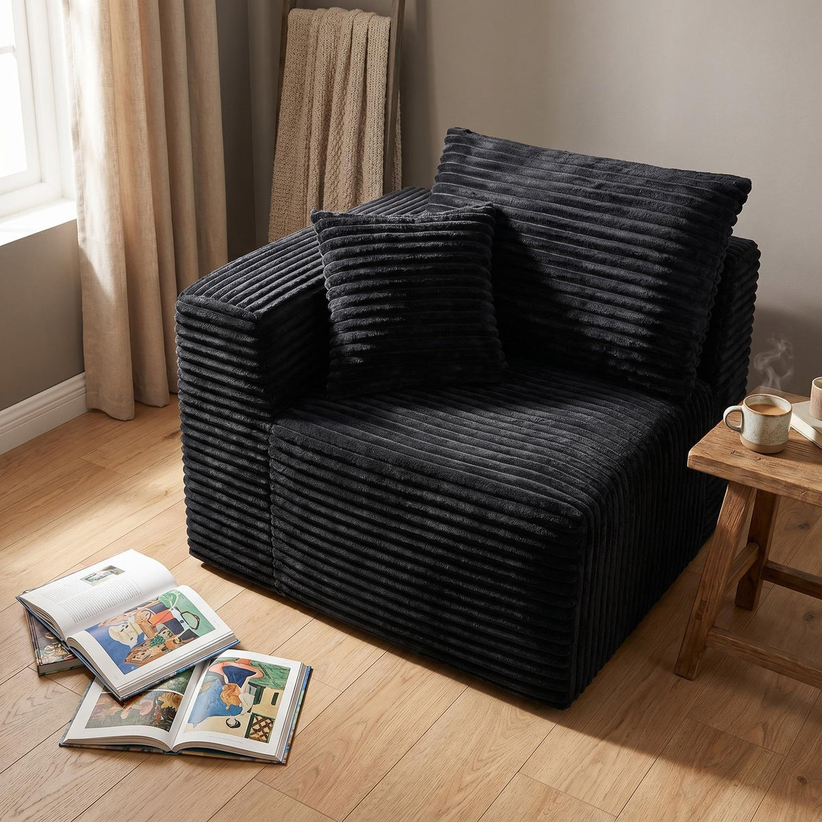 Corduroy Modular Compression Sofa, Legless Floor-Hugging Armless Accent Chair for Living Room Bedroom - Sonkuki