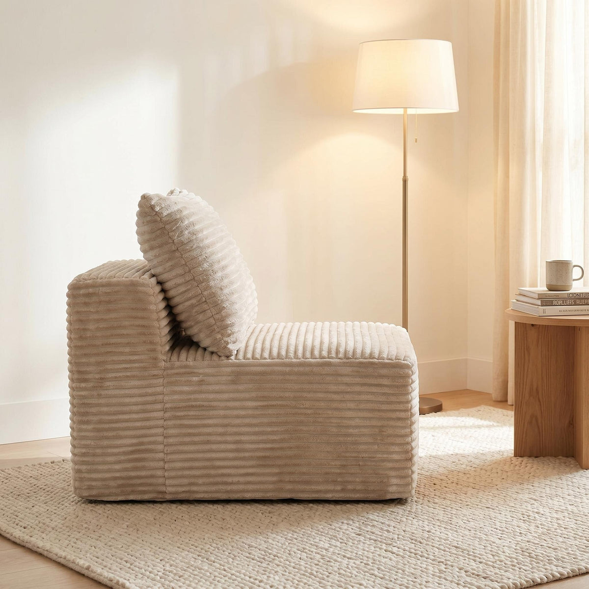 Corduroy Modular Compression Sofa, Legless Floor-Hugging Armless Accent Chair for Living Room Bedroom - Sonkuki