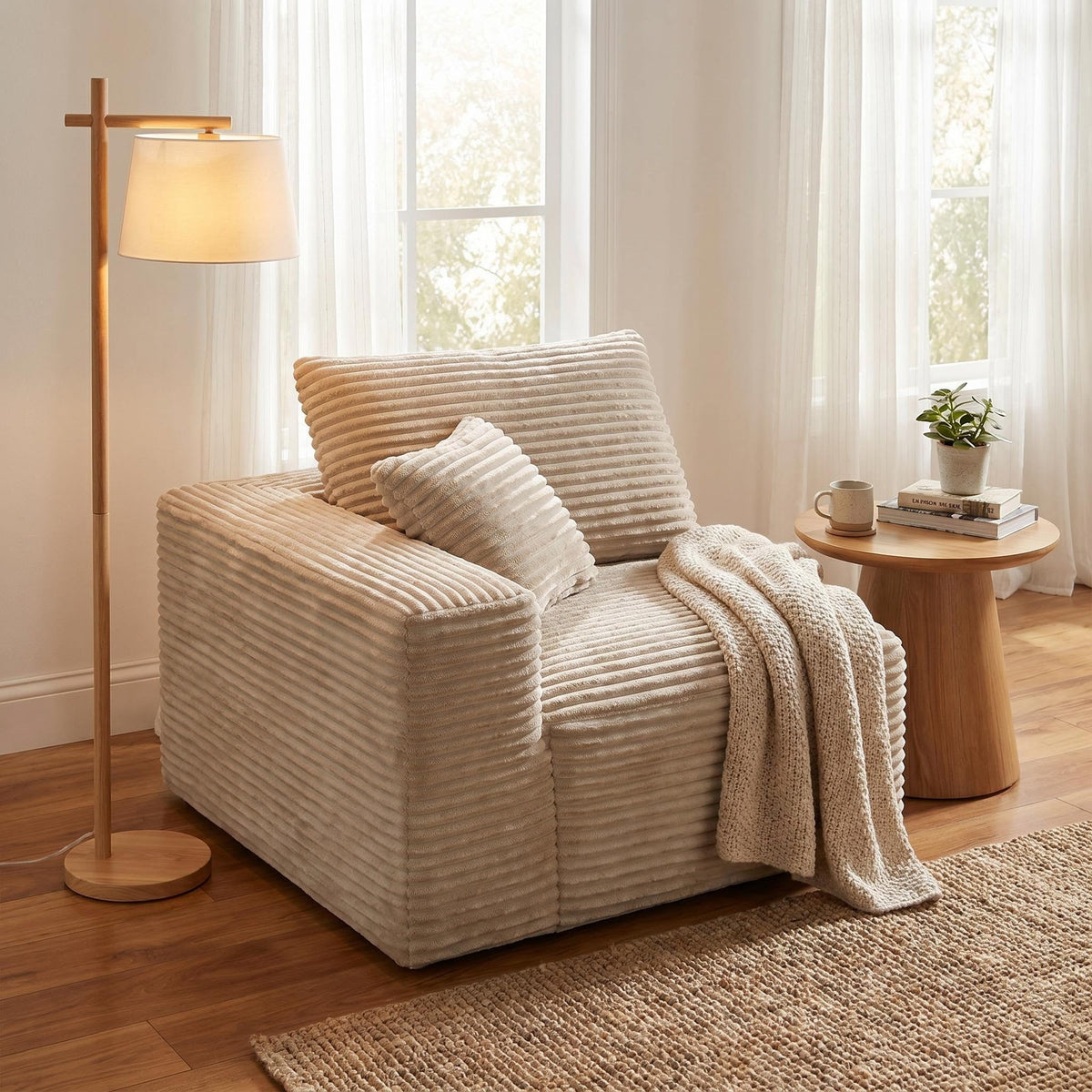 Corduroy Modular Compression Sofa, Legless Floor-Hugging Armless Accent Chair for Living Room Bedroom - Sonkuki