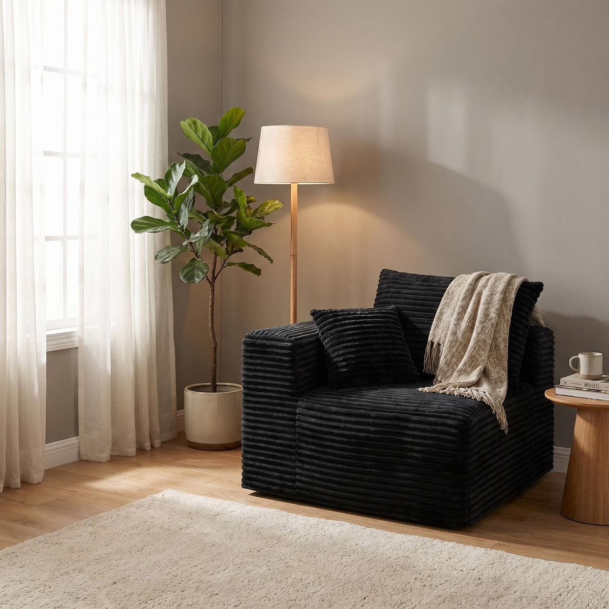 Corduroy Modular Compression Sofa, Legless Floor-Hugging Armless Accent Chair for Living Room Bedroom - Sonkuki