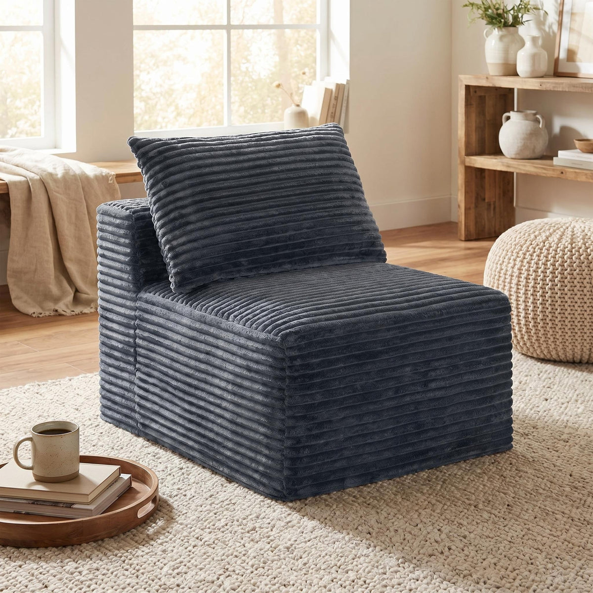 Corduroy Modular Compression Sofa, Legless Floor-Hugging Armless Accent Chair for Living Room Bedroom - Sonkuki
