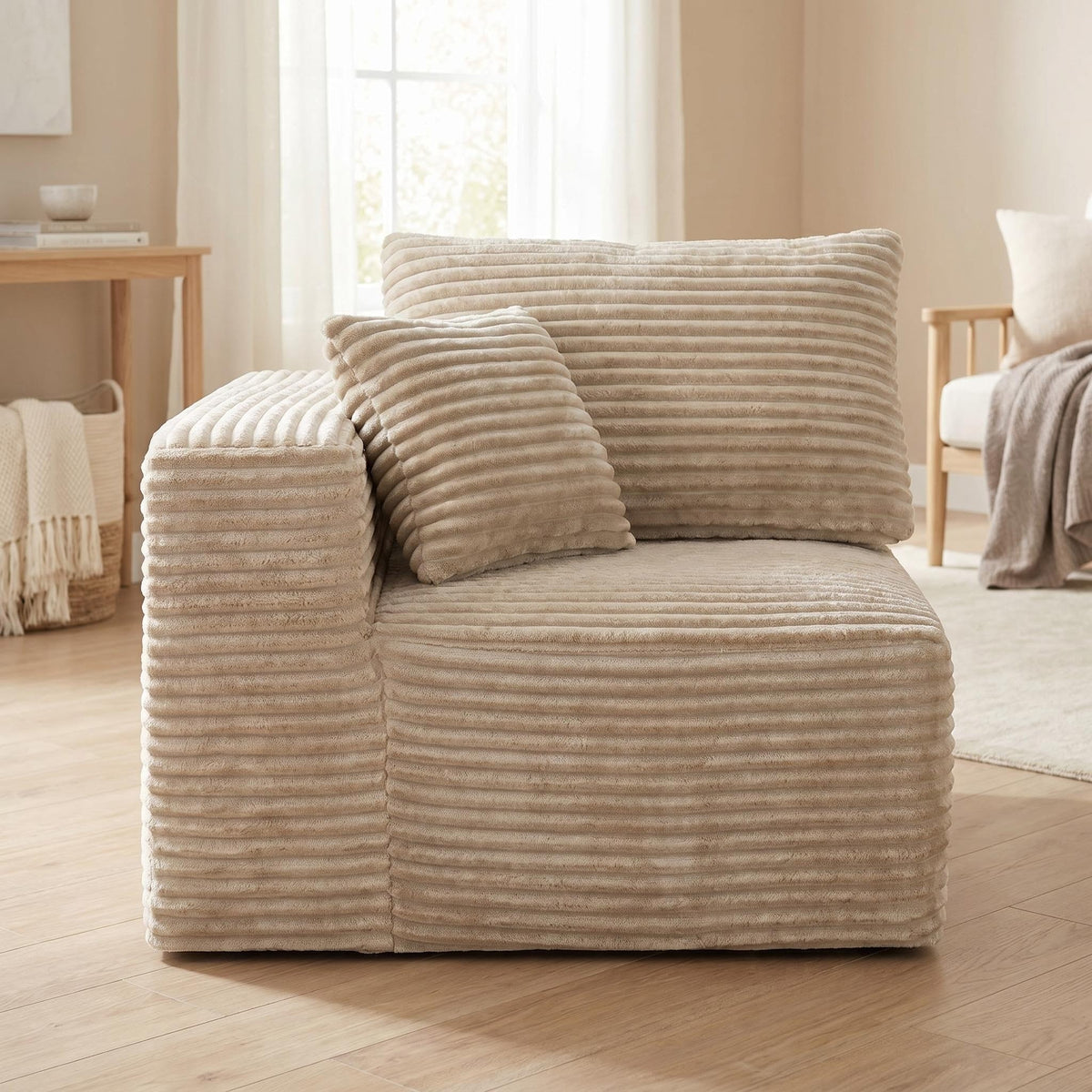 Corduroy Modular Compression Sofa, Legless Floor-Hugging Armless Accent Chair for Living Room Bedroom - Sonkuki