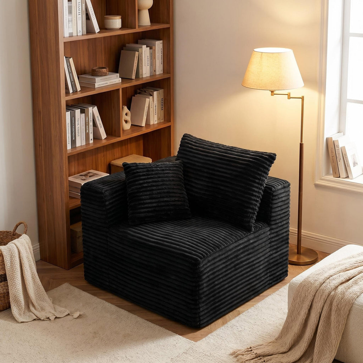 Corduroy Modular Compression Sofa, Legless Floor-Hugging Armless Accent Chair for Living Room Bedroom - Sonkuki