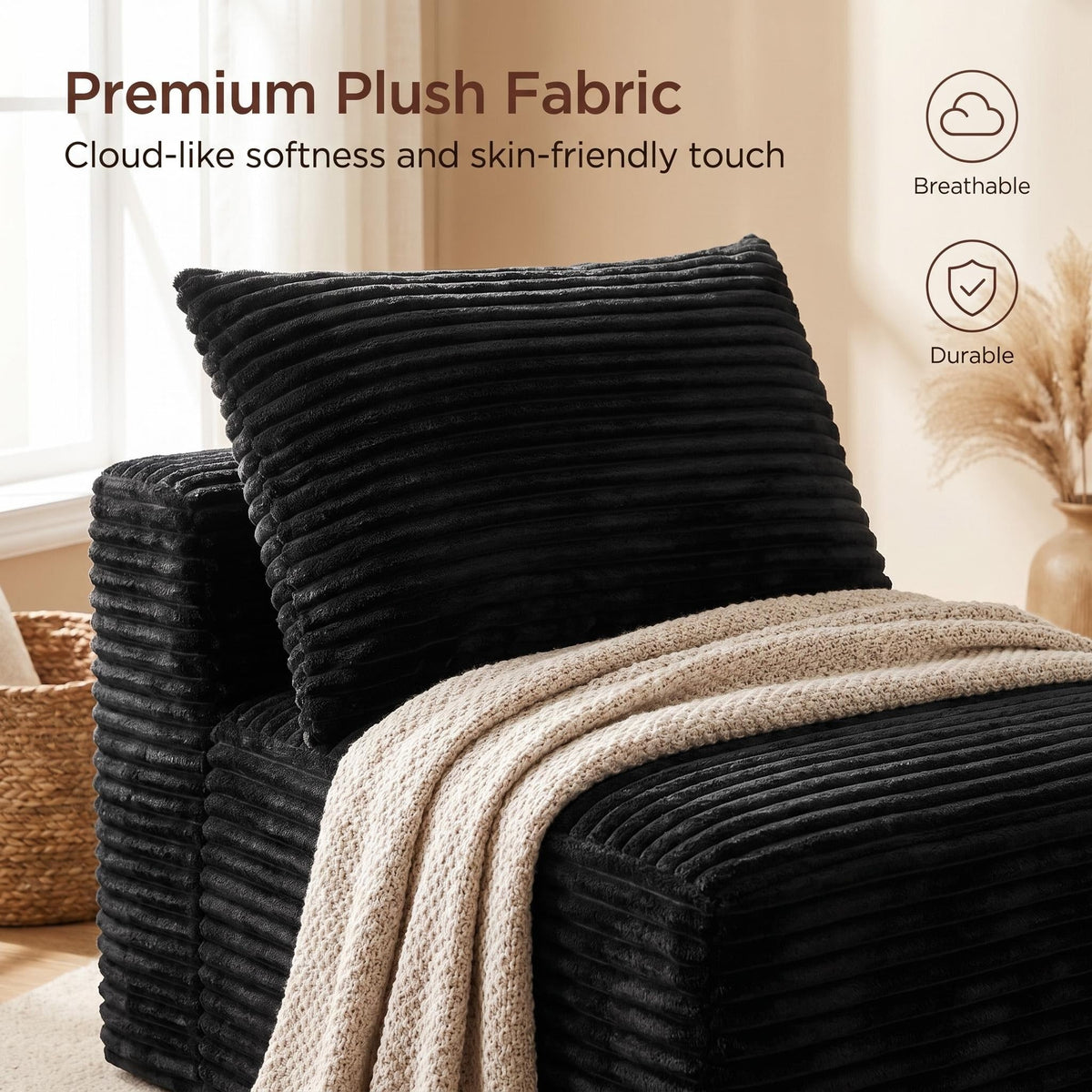 Corduroy Modular Compression Sofa, Legless Floor-Hugging Armless Accent Chair for Living Room Bedroom - Sonkuki