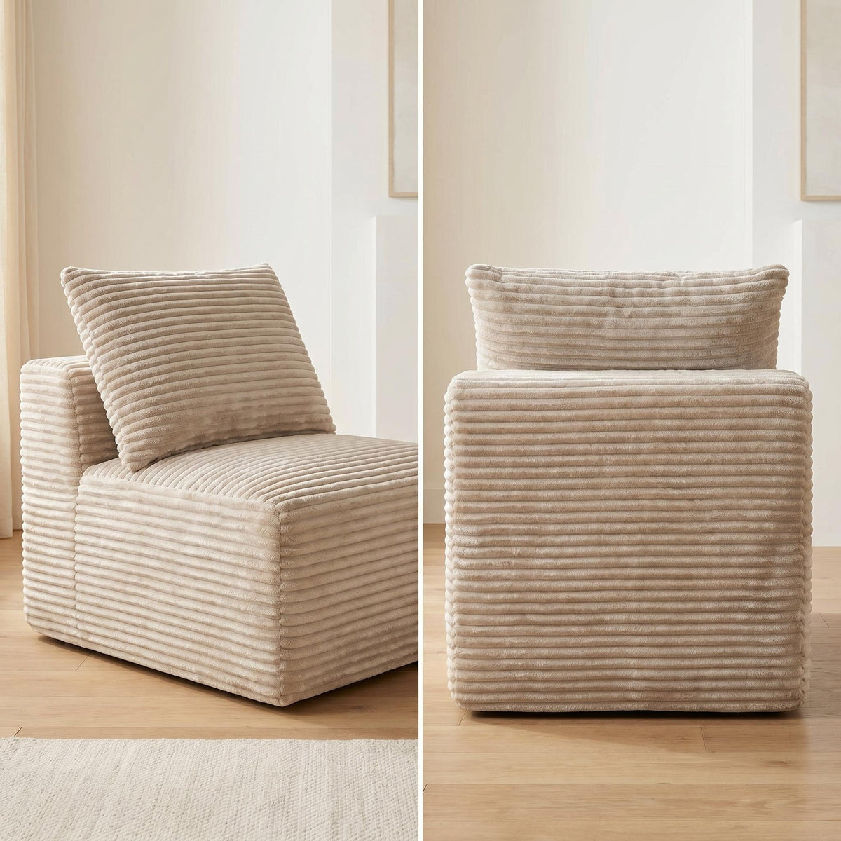 Corduroy Modular Compression Sofa, Legless Floor-Hugging Armless Accent Chair for Living Room Bedroom - Sonkuki