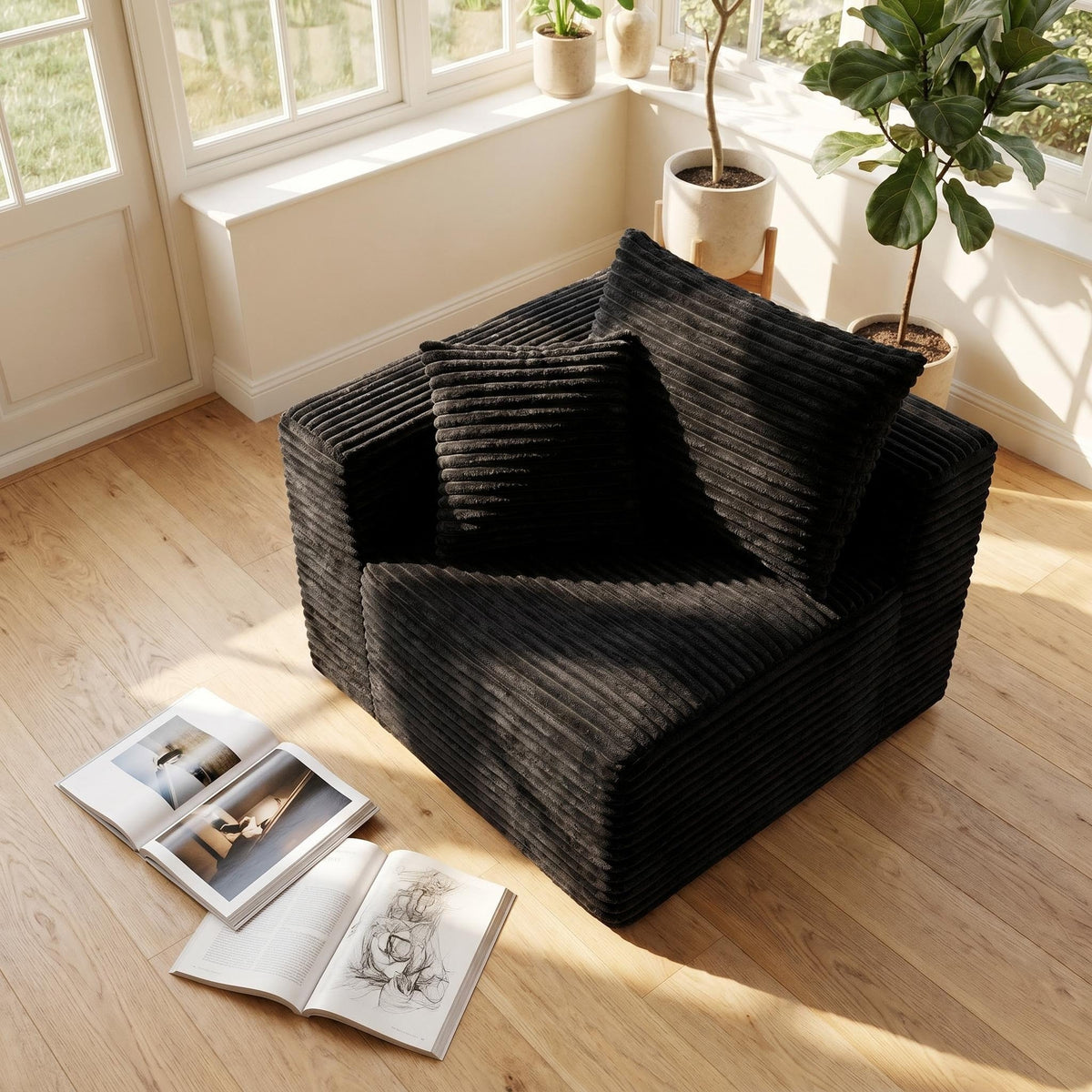 Corduroy Modular Compression Sofa, Legless Floor-Hugging Armless Accent Chair for Living Room Bedroom - Sonkuki