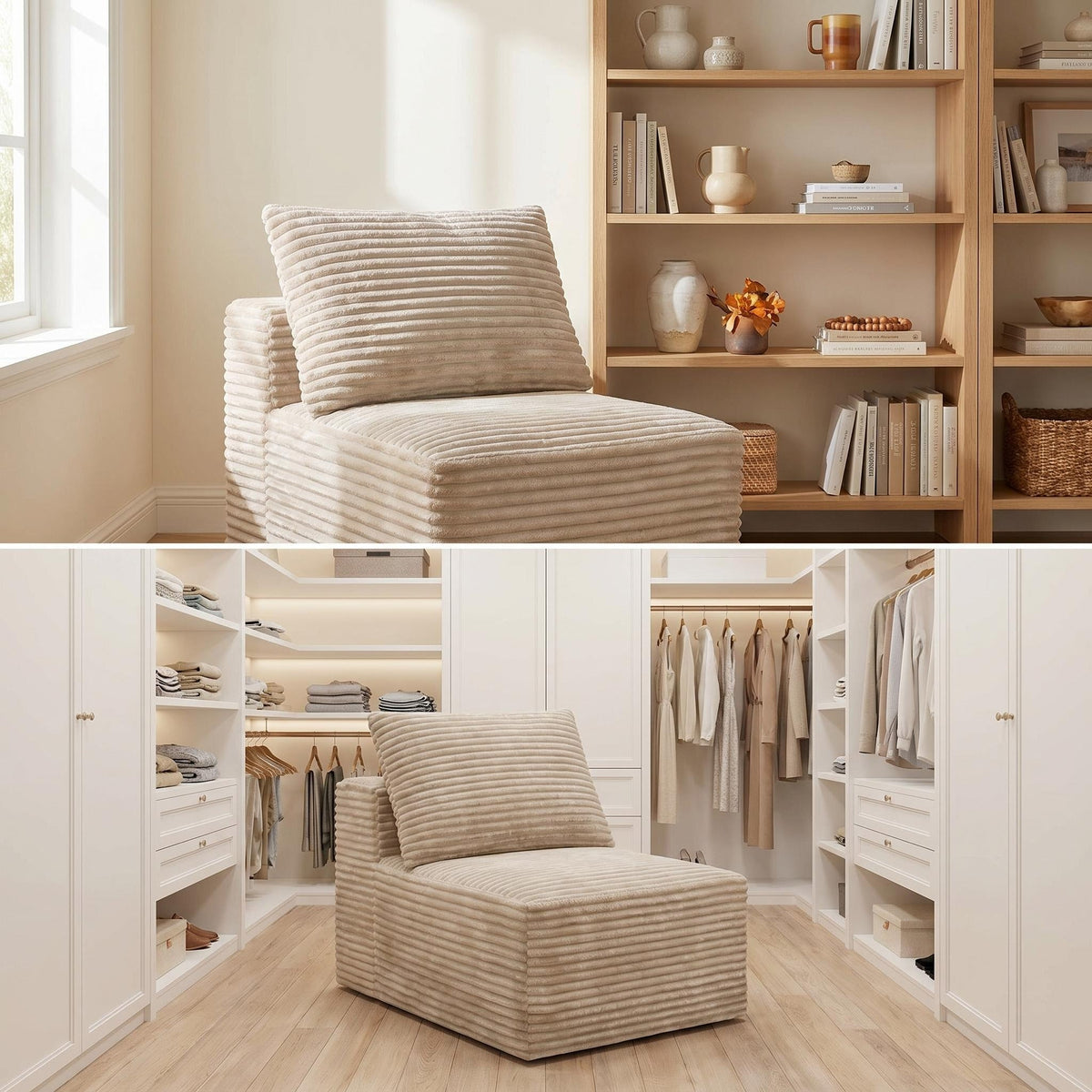 Corduroy Modular Compression Sofa, Legless Floor-Hugging Armless Accent Chair for Living Room Bedroom - Sonkuki