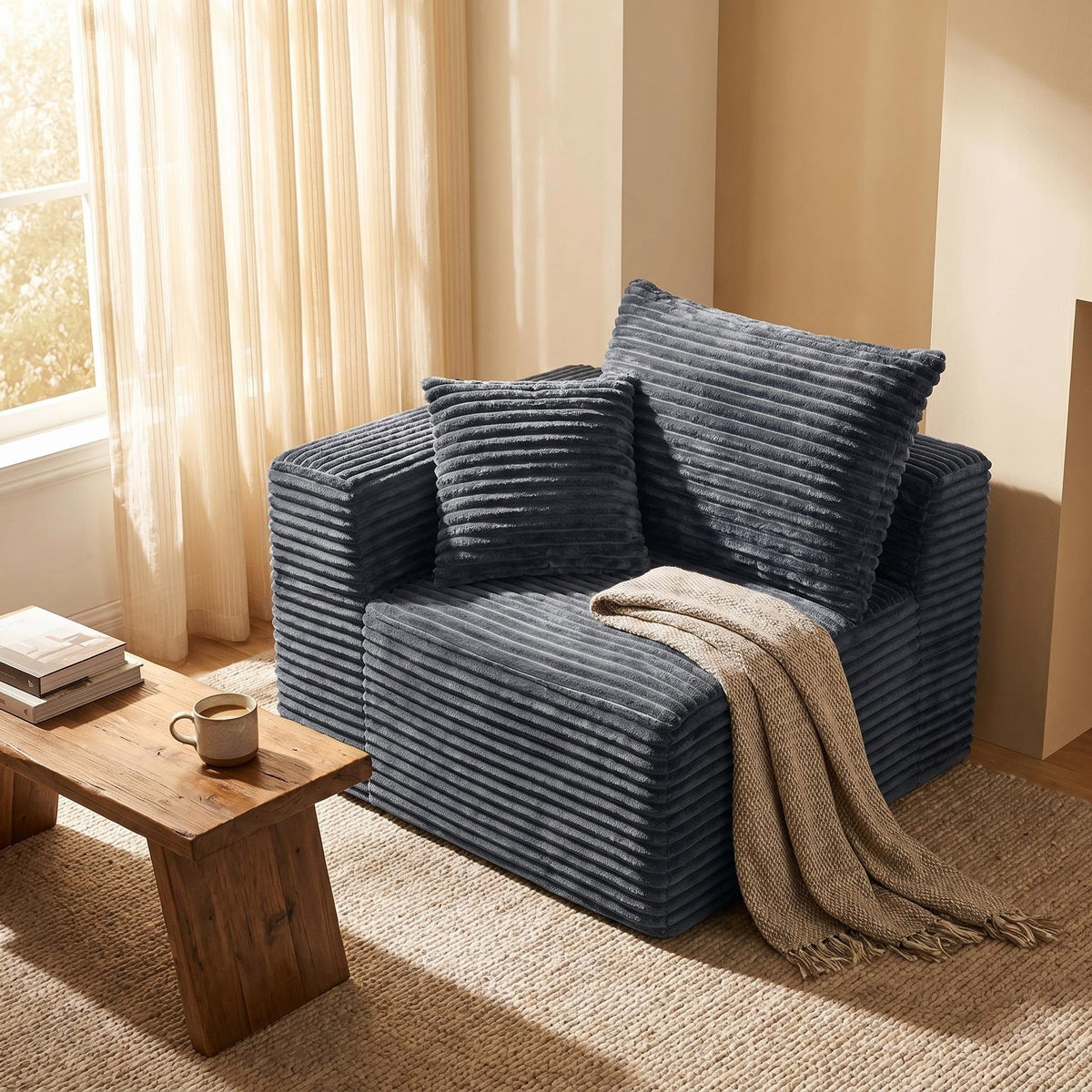 Corduroy Modular Compression Sofa, Legless Floor-Hugging Armless Accent Chair for Living Room Bedroom - Sonkuki