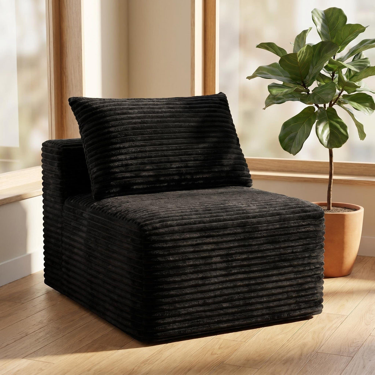 Corduroy Modular Compression Sofa, Legless Floor-Hugging Armless Accent Chair for Living Room Bedroom - Sonkuki