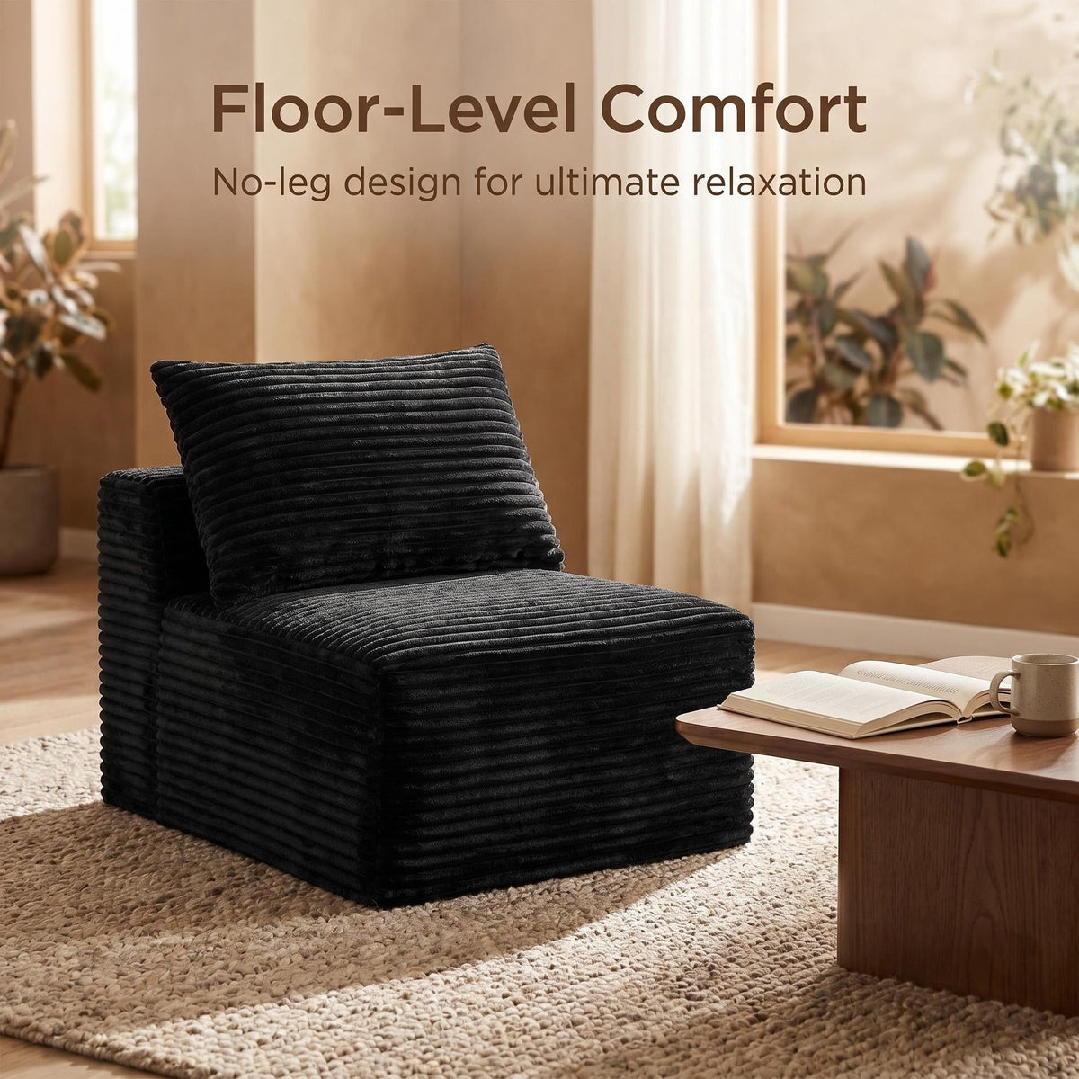 Corduroy Modular Compression Sofa, Legless Floor-Hugging Armless Accent Chair for Living Room Bedroom - Sonkuki