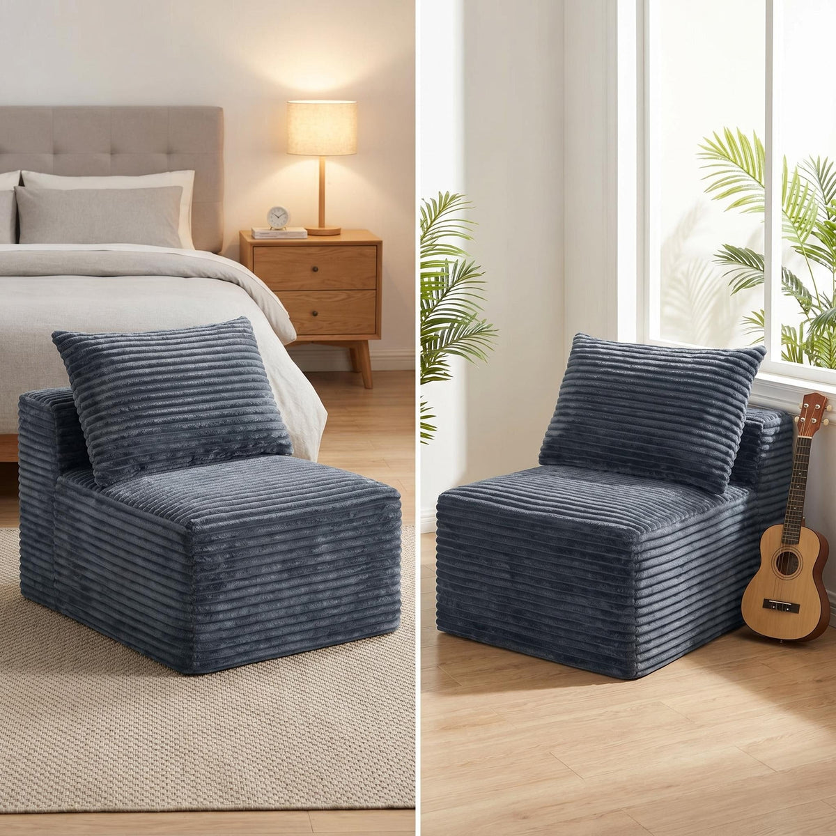 Corduroy Modular Compression Sofa, Legless Floor-Hugging Armless Accent Chair for Living Room Bedroom - Sonkuki