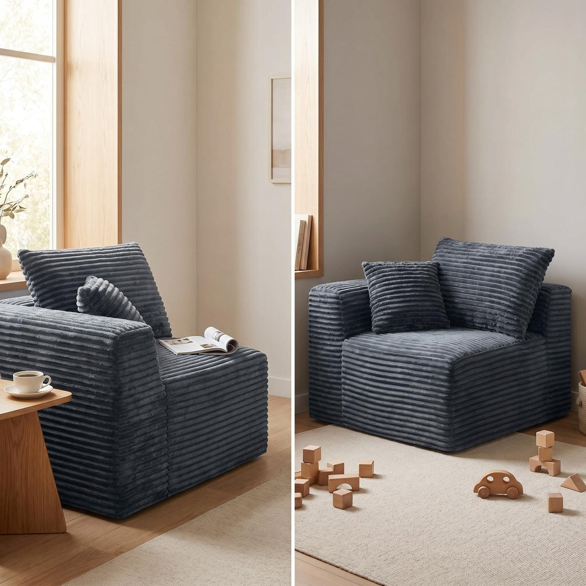 Corduroy Modular Compression Sofa, Legless Floor-Hugging Armless Accent Chair for Living Room Bedroom - Sonkuki