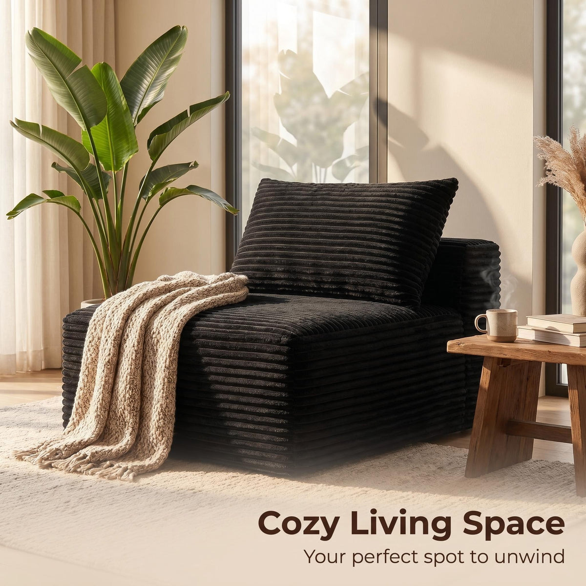 Corduroy Modular Compression Sofa, Legless Floor-Hugging Armless Accent Chair for Living Room Bedroom - Sonkuki