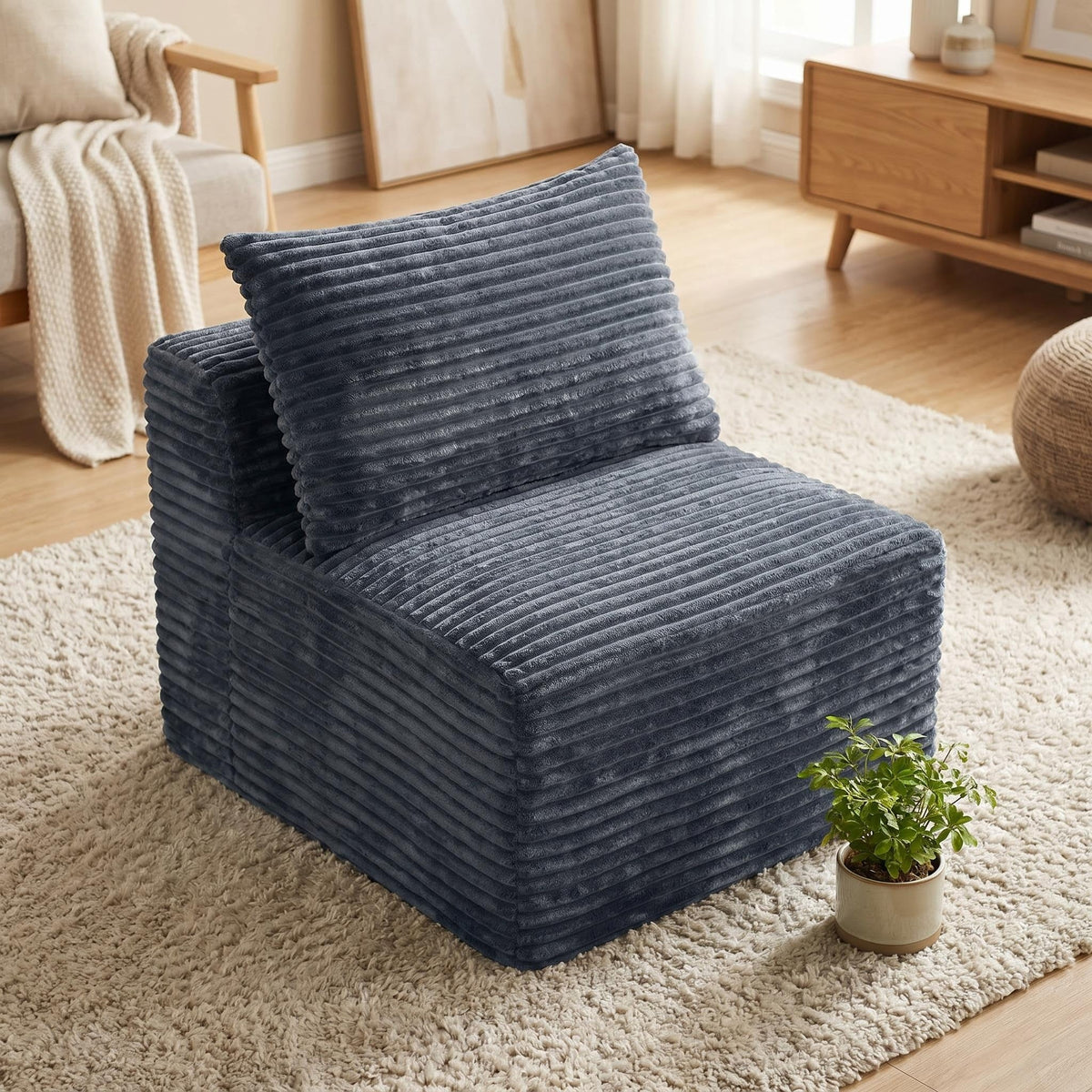 Corduroy Modular Compression Sofa, Legless Floor-Hugging Armless Accent Chair for Living Room Bedroom - Sonkuki