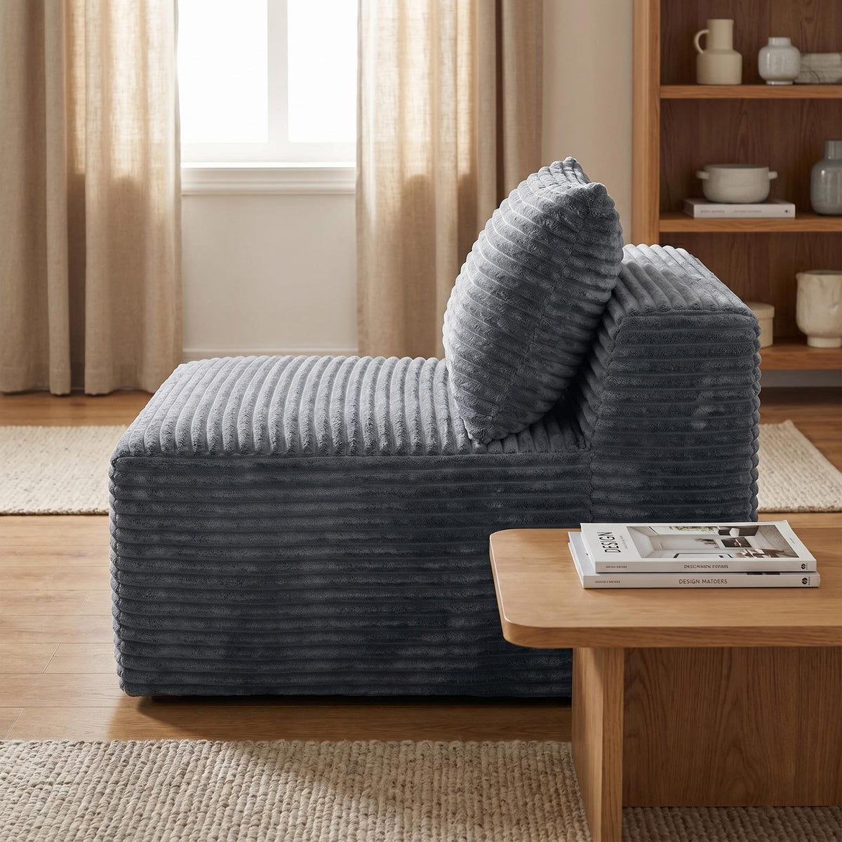 Corduroy Modular Compression Sofa, Legless Floor-Hugging Armless Accent Chair for Living Room Bedroom - Sonkuki