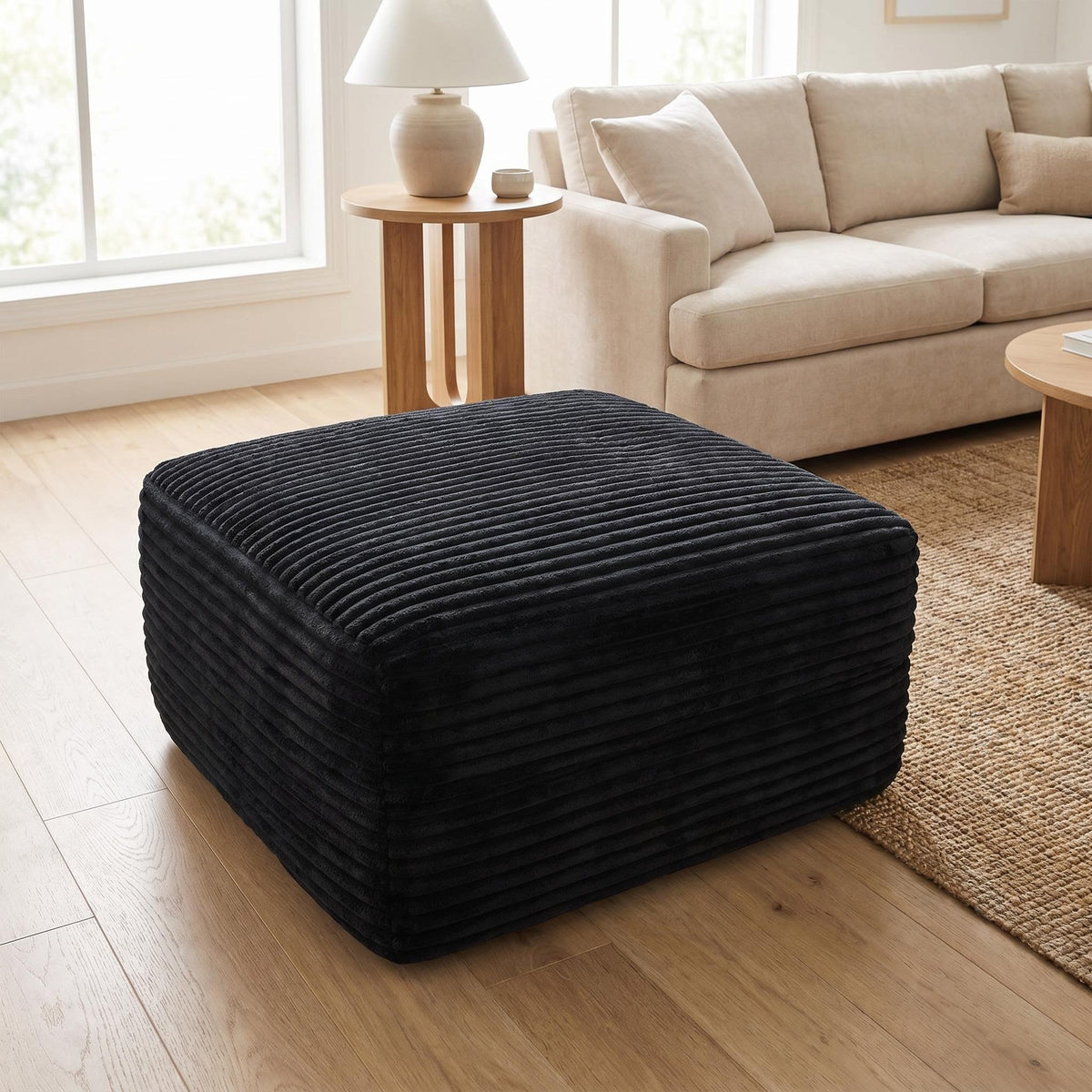 Corduroy Square Upholstered Ottoman, Soft Padded Foot Stool for Living Room Bedroom Decor - Sonkuki