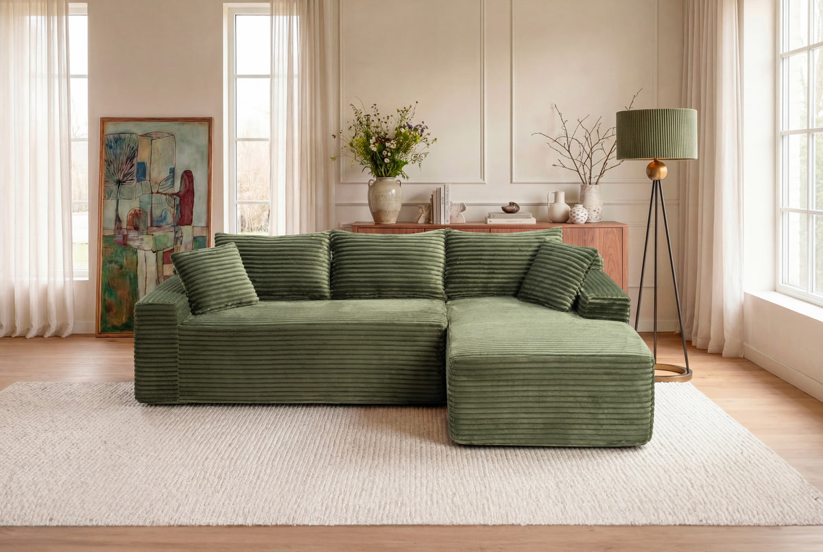 Corduroy Square Upholstered Ottoman, Soft Padded Foot Stool for Living Room Bedroom Decor - Sonkuki