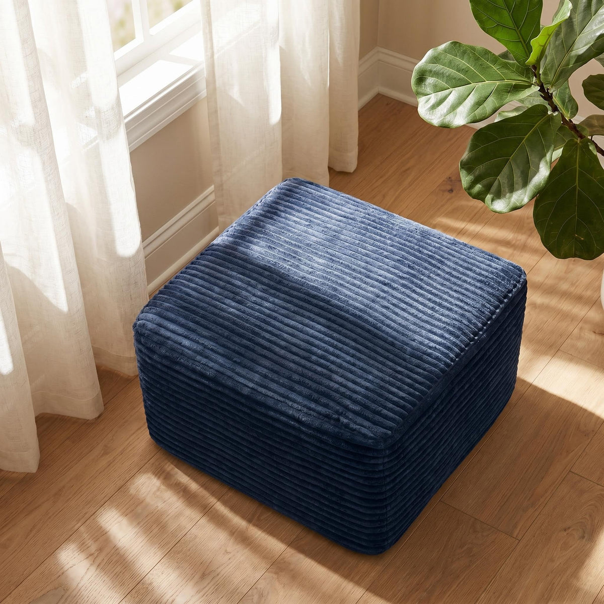 Corduroy Square Upholstered Ottoman, Soft Padded Foot Stool for Living Room Bedroom Decor - Sonkuki