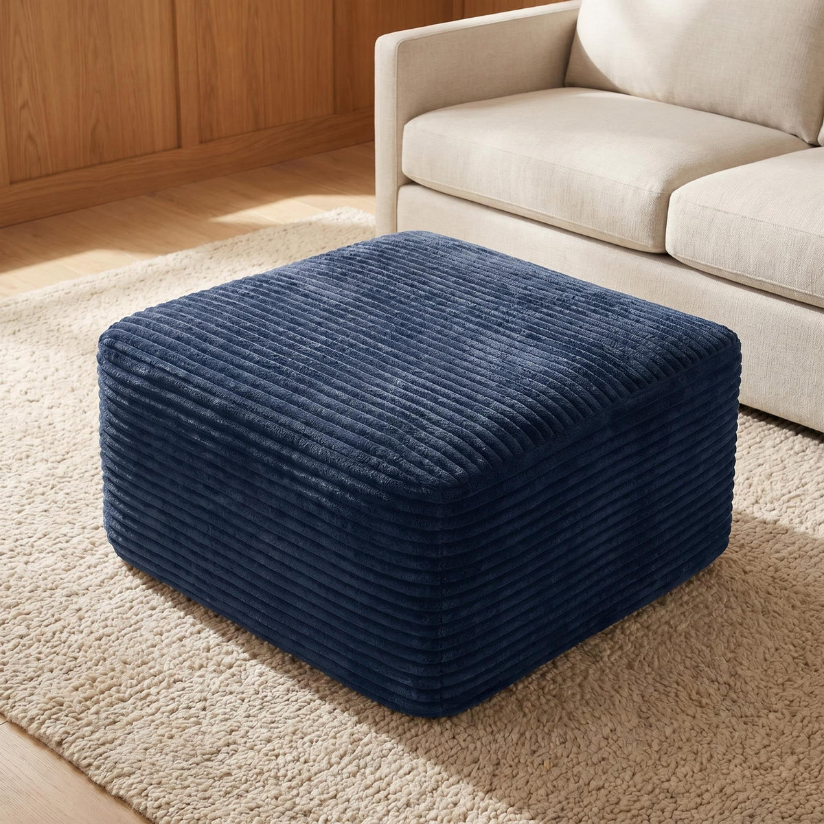Corduroy Square Upholstered Ottoman, Soft Padded Foot Stool for Living Room Bedroom Decor - Sonkuki
