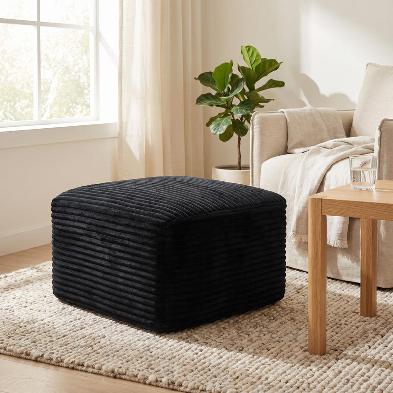 Corduroy Square Upholstered Ottoman, Soft Padded Foot Stool for Living Room Bedroom Decor - Sonkuki